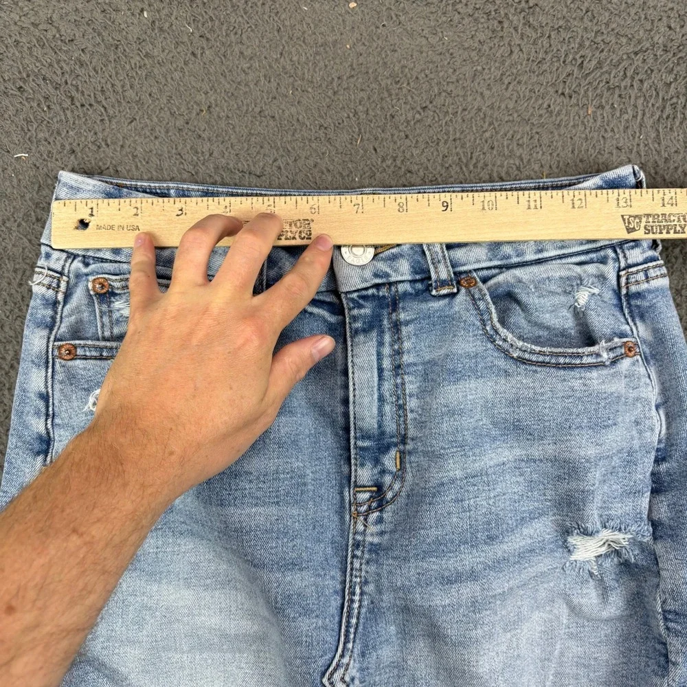 American Eagle Curvy Hi-Rise Mini Denim‎ Skirt Light Wash Distressed Size 4